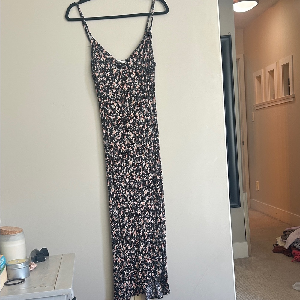 Mahina Black and Pink Floral Midi Dress